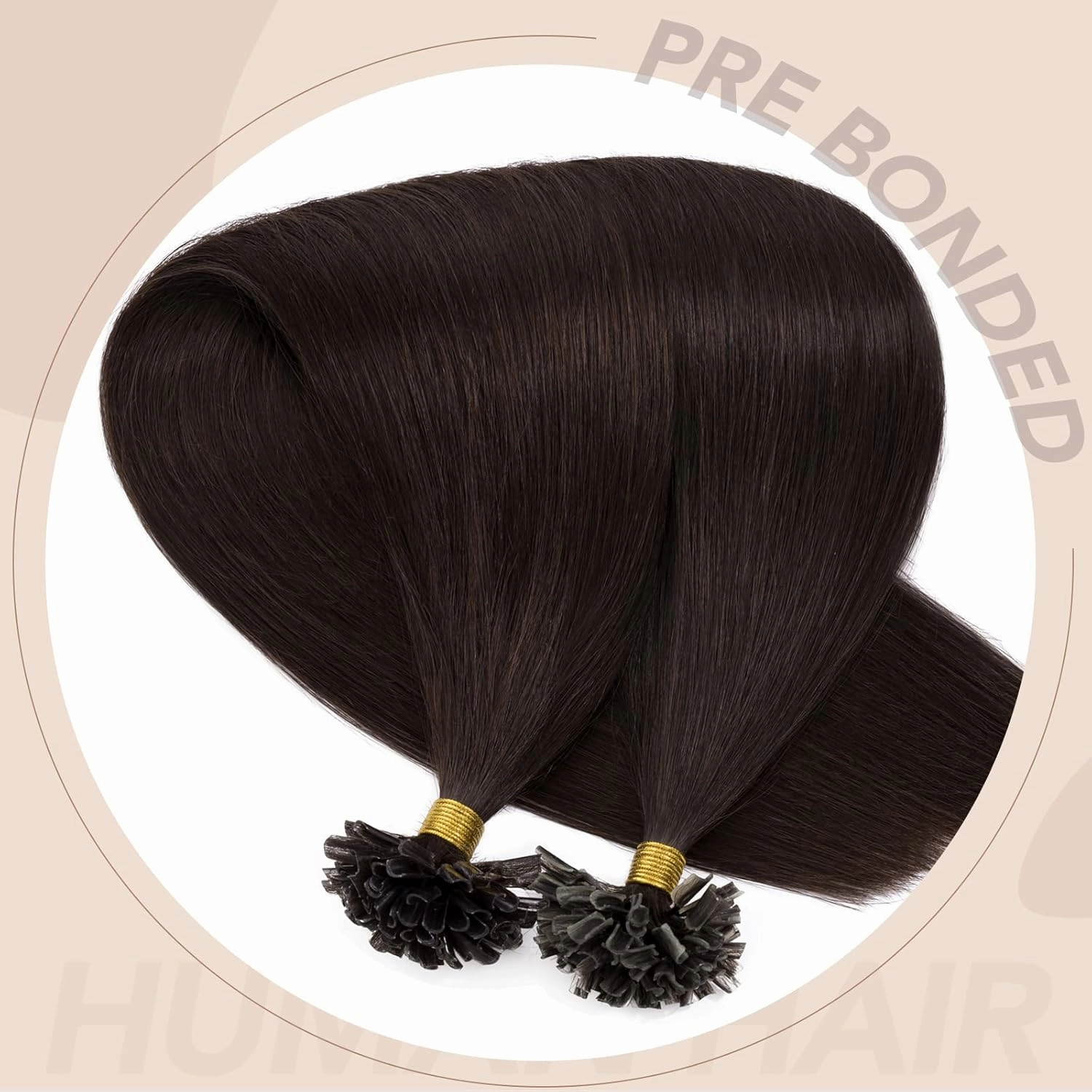 S-noilite U Tip Hair Extensions Human Hair Pre Bonded Nail Tipped Real Human Hair Piece Italian Keratin U Tip Fusion Extensions Silky Straight 100 Strands 14"-50g (#02 Dark Brown)