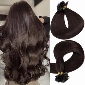 S-noilite U Tip Hair Extensions Human Hair Pre Bonded Nail Tipped Real Human Hair Piece Italian Keratin U Tip Fusion Extensions Silky Straight 100 Strands 14"-50g (#02 Dark Brown)