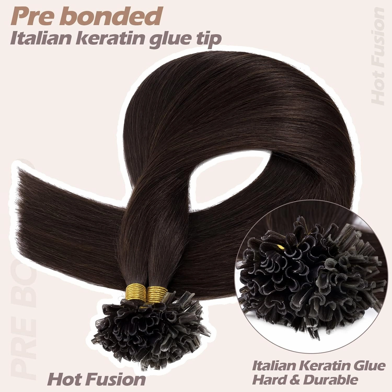 S-noilite U Tip Hair Extensions Human Hair Pre Bonded Nail Tipped Real Human Hair Piece Italian Keratin U Tip Fusion Extensions Silky Straight 100 Strands 14"-50g (#02 Dark Brown)