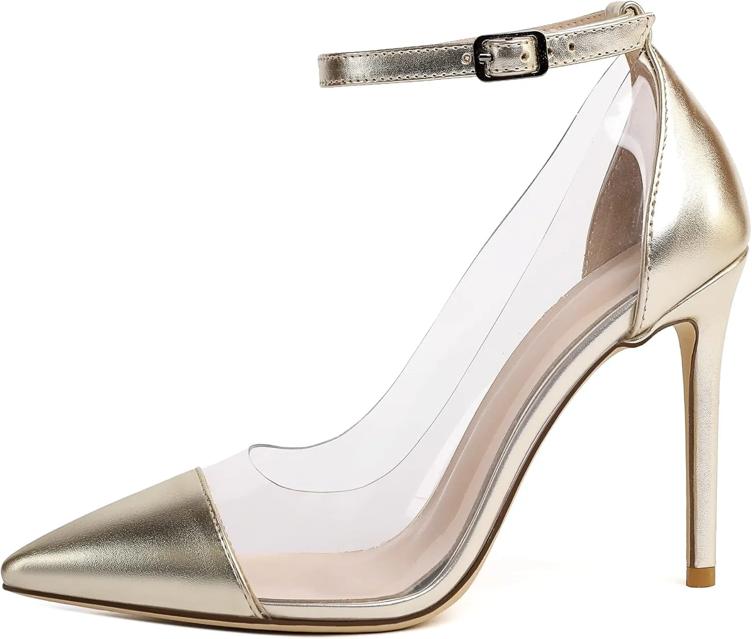 SAMMITOP Women's Clear Pointed Toe 4'Inch High Heel Stilettos Ankle Strap Pumps Transparent PVC Fashion Wedding Party Dress Shoes