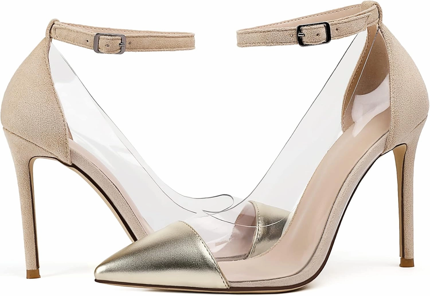 SAMMITOP Women's Clear Pointed Toe 4'Inch High Heel Stilettos Ankle Strap Pumps Transparent PVC Fashion Wedding Party Dress Shoes