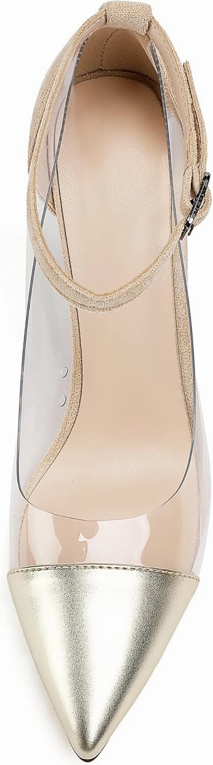 SAMMITOP Women's Clear Pointed Toe 4'Inch High Heel Stilettos Ankle Strap Pumps Transparent PVC Fashion Wedding Party Dress Shoes