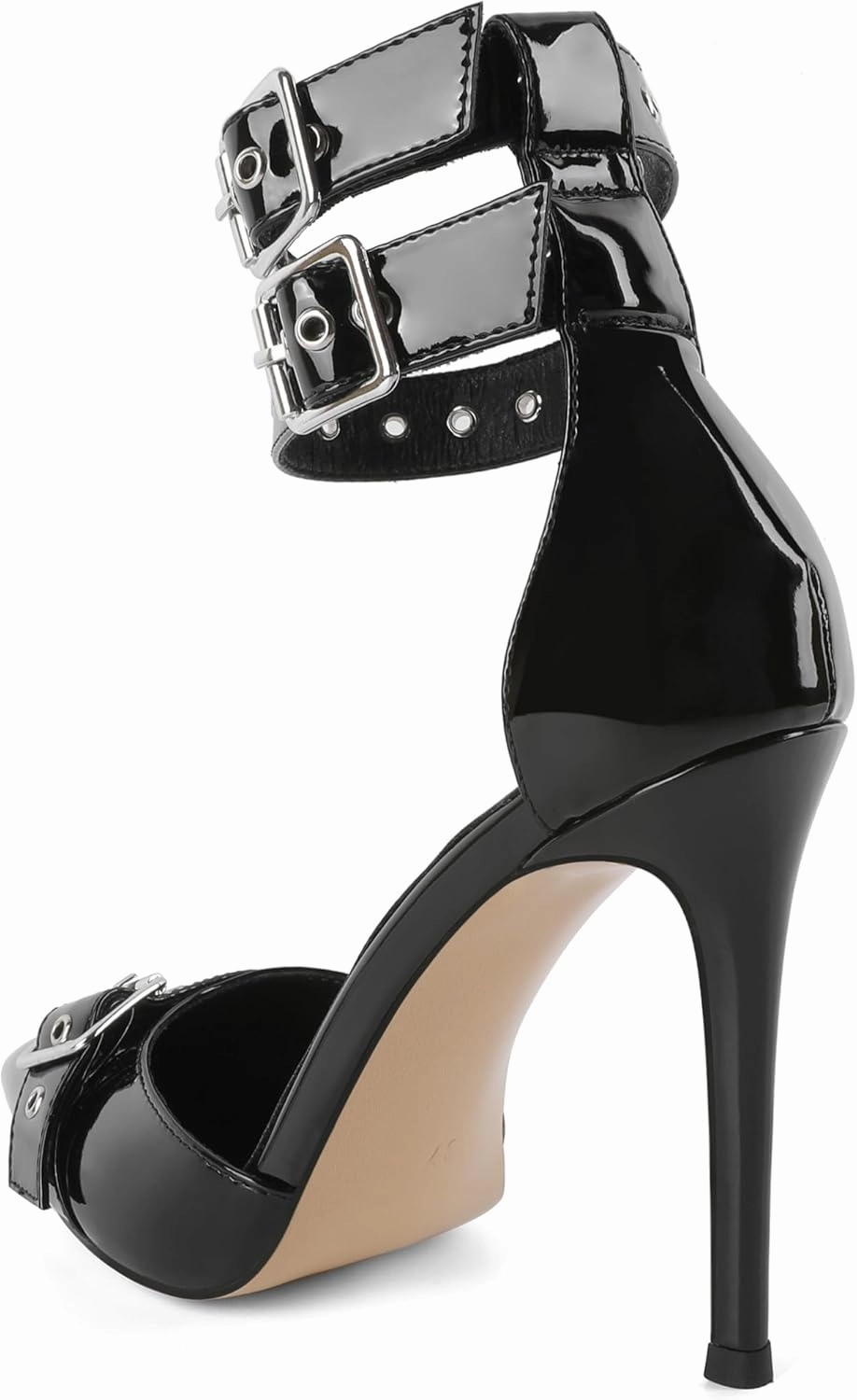 SAMMITOP Womens Pointed Toe D'Orsay Pumps Stilettos High Heel Ankle Strap Buckle Metal Eyelet Wedding Party Dress Shoes 4 Inch