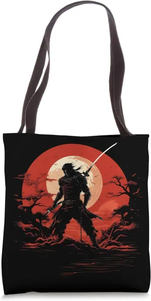 Samurai Battle Stance Silhouette Tote Bag