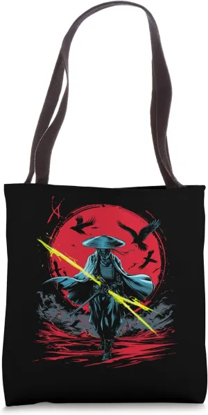 Samurai Warrior Walking In Red Moonlight Tote Bag