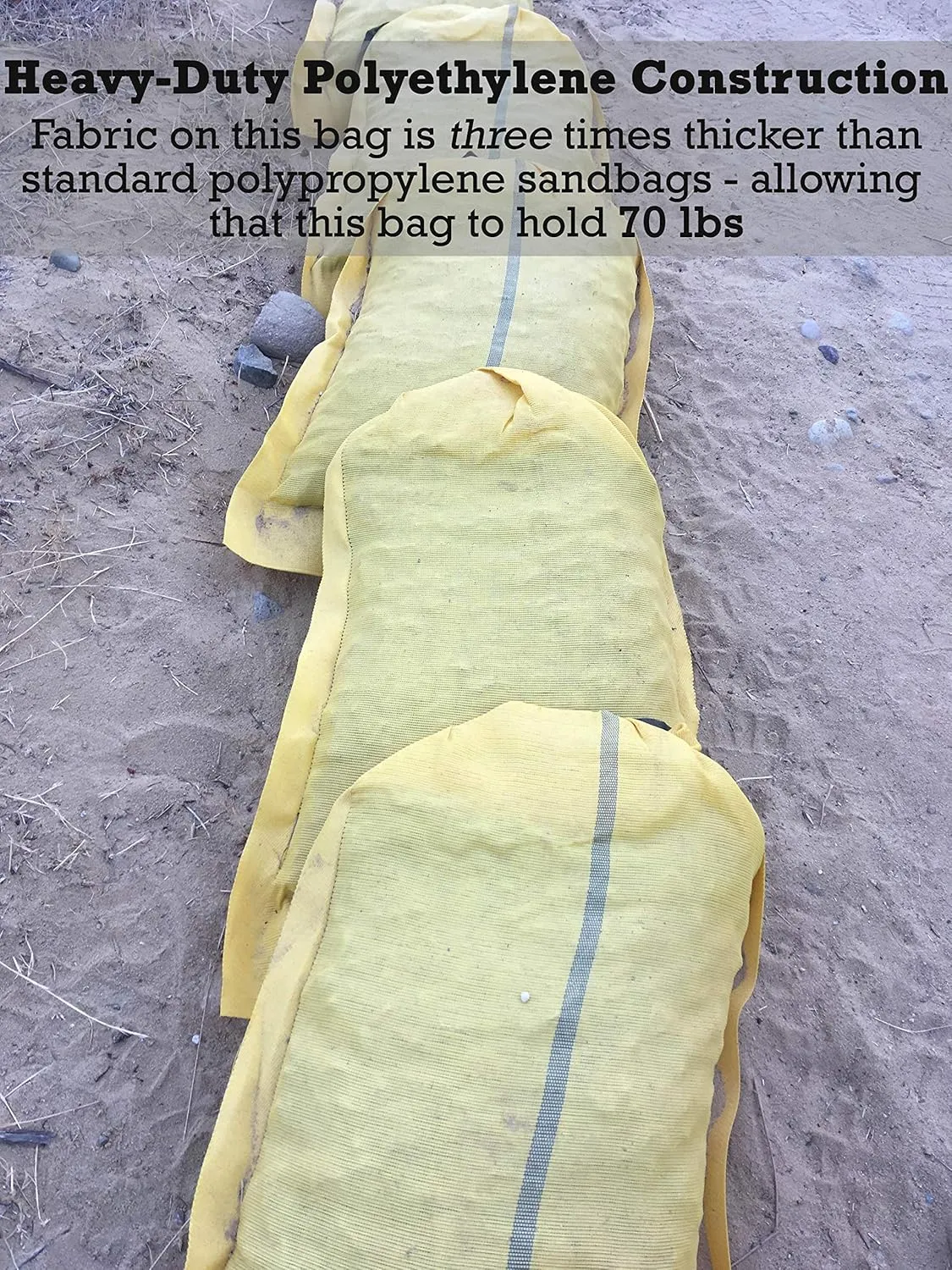 Sandbaggy - 14" x 26" Long-Lasting Sandbags - Yellow Color - Lasts 1-2 Yrs - Monofilament (Pack of 50)
