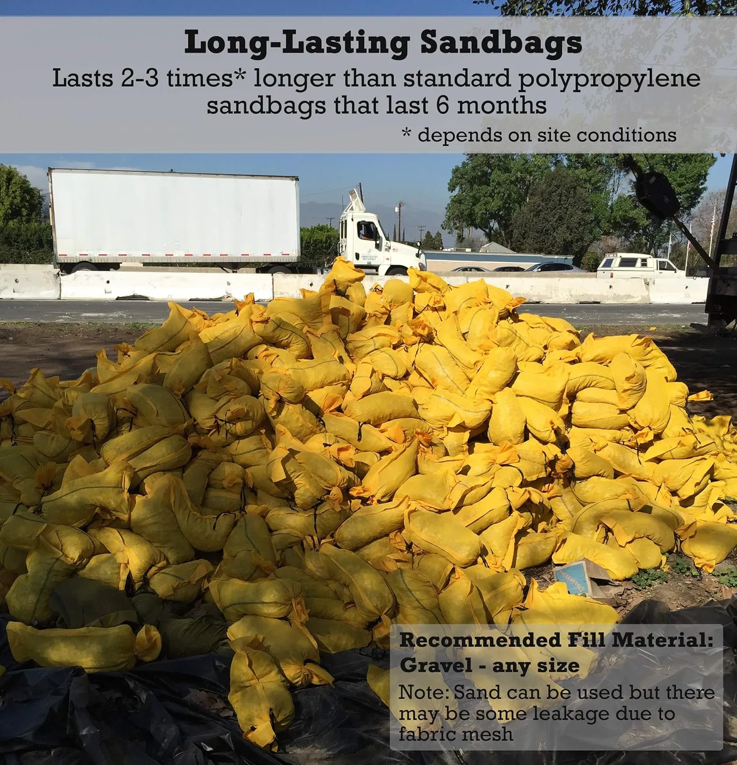 Sandbaggy - 14" x 26" Long-Lasting Sandbags - Yellow Color - Lasts 1-2 Yrs - Monofilament (Pack of 50)