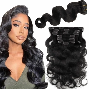 Sassina Body Wave Clip in Extensions Human Hair Double Weft Clip in Human Hair Extensions Full Head Natural Black Brazilian Clip Remy Thick Hair Extensions for Black Women 7Pcs 120G 20 Inch