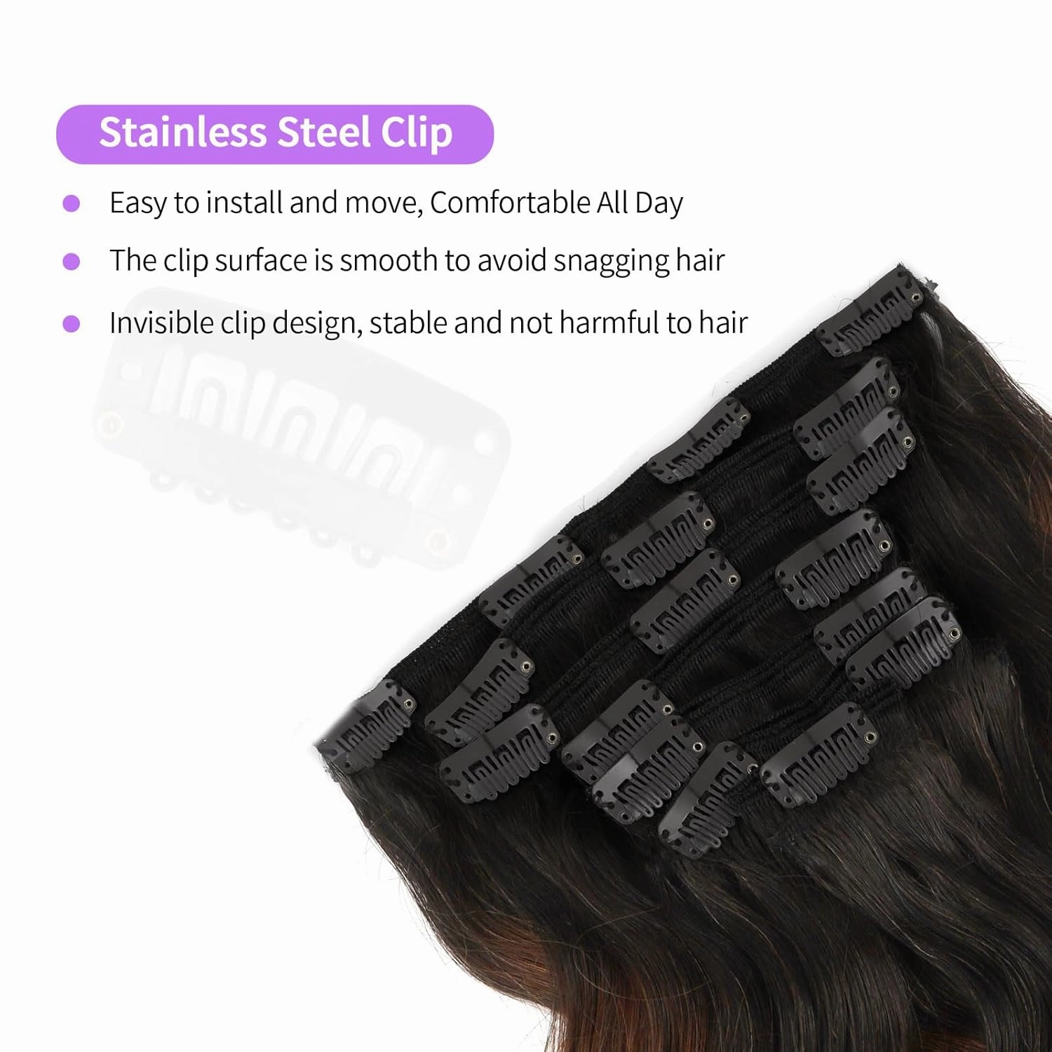 Sassina Clip in Hair Extensions Human Hair Body Wave Clip in Real Human Hair Extensions Two Tone Natural Black to Chocolate Brown Remy Soft Human Hair Extensions Full Head 7Pcs 120G 20 Inch