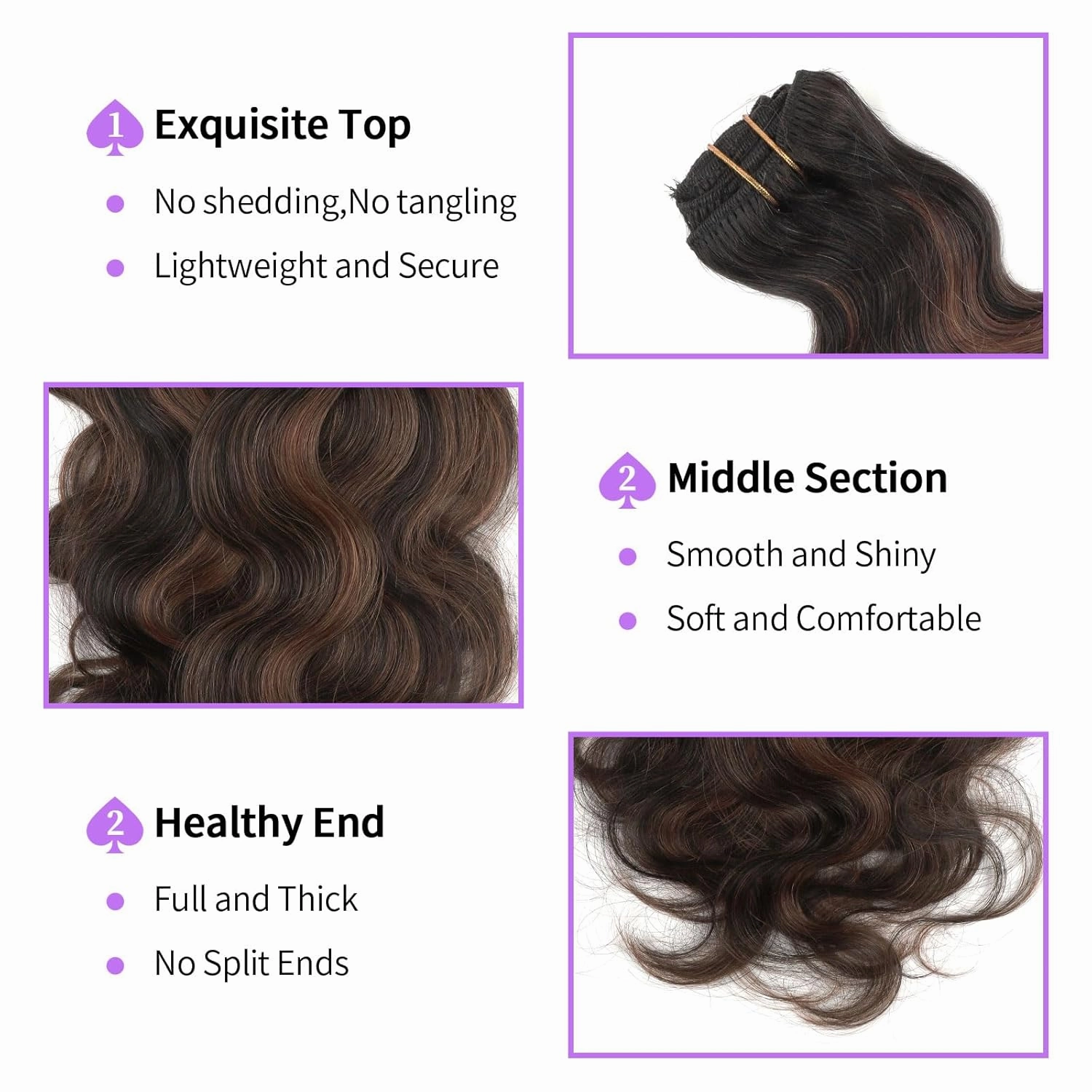 Sassina Clip in Hair Extensions Human Hair Body Wave Clip in Real Human Hair Extensions Two Tone Natural Black to Chocolate Brown Remy Soft Human Hair Extensions Full Head 7Pcs 120G 20 Inch