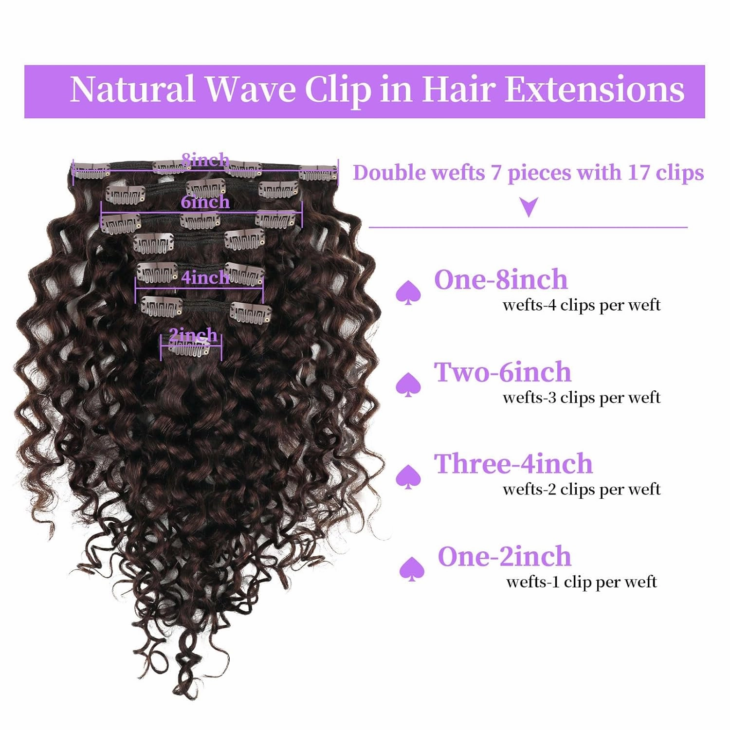 Sassina Natural Wave Clip in Extensions Human Hair Thick Remy Hair Extensions Clip ins Dark Brown Double Weft Brazilian Human Hair Extensions Full Head for Women 7Pcs 120G 20 Inch
