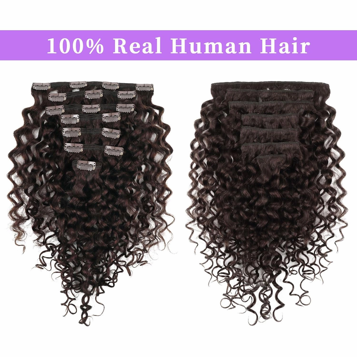 Sassina Natural Wave Clip in Extensions Human Hair Thick Remy Hair Extensions Clip ins Dark Brown Double Weft Brazilian Human Hair Extensions Full Head for Women 7Pcs 120G 20 Inch