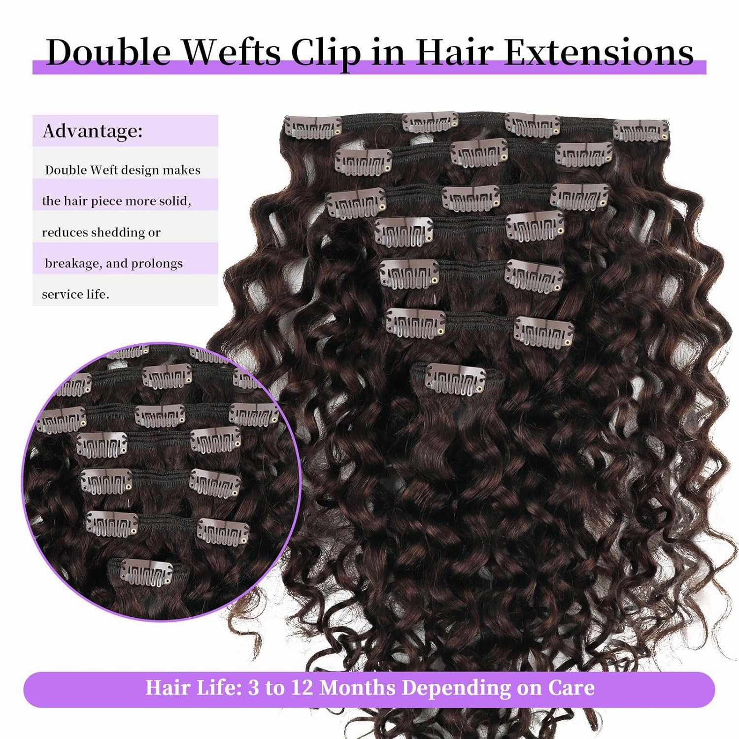 Sassina Natural Wave Clip in Extensions Human Hair Thick Remy Hair Extensions Clip ins Dark Brown Double Weft Brazilian Human Hair Extensions Full Head for Women 7Pcs 120G 20 Inch