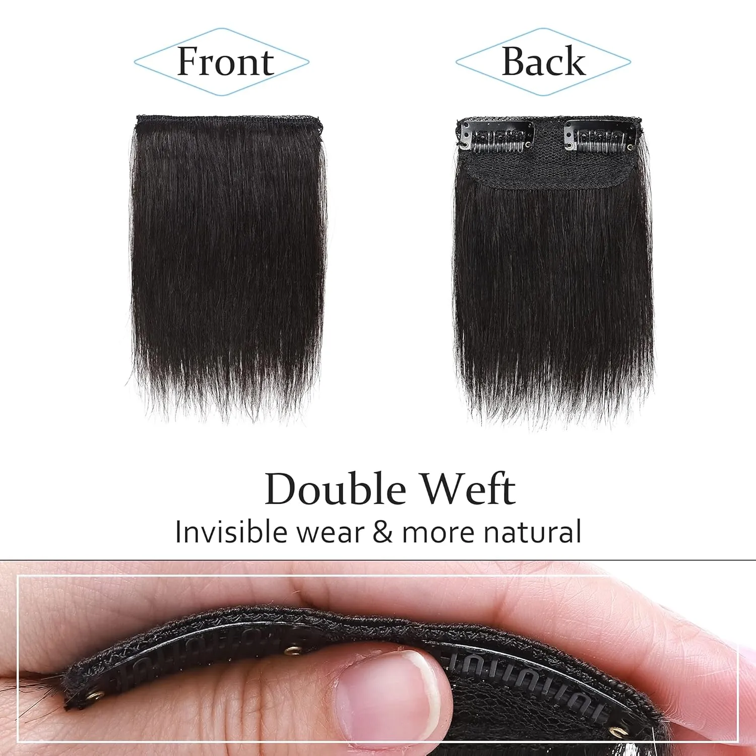 SEGO 2 Pcs Clip in Short Hair Extensions 4 Inch 16g 100% Human Hair Hairpiece Human Hair Toppers for Women With Thinning Hair Adding Hair Volume -#1B Natural Black