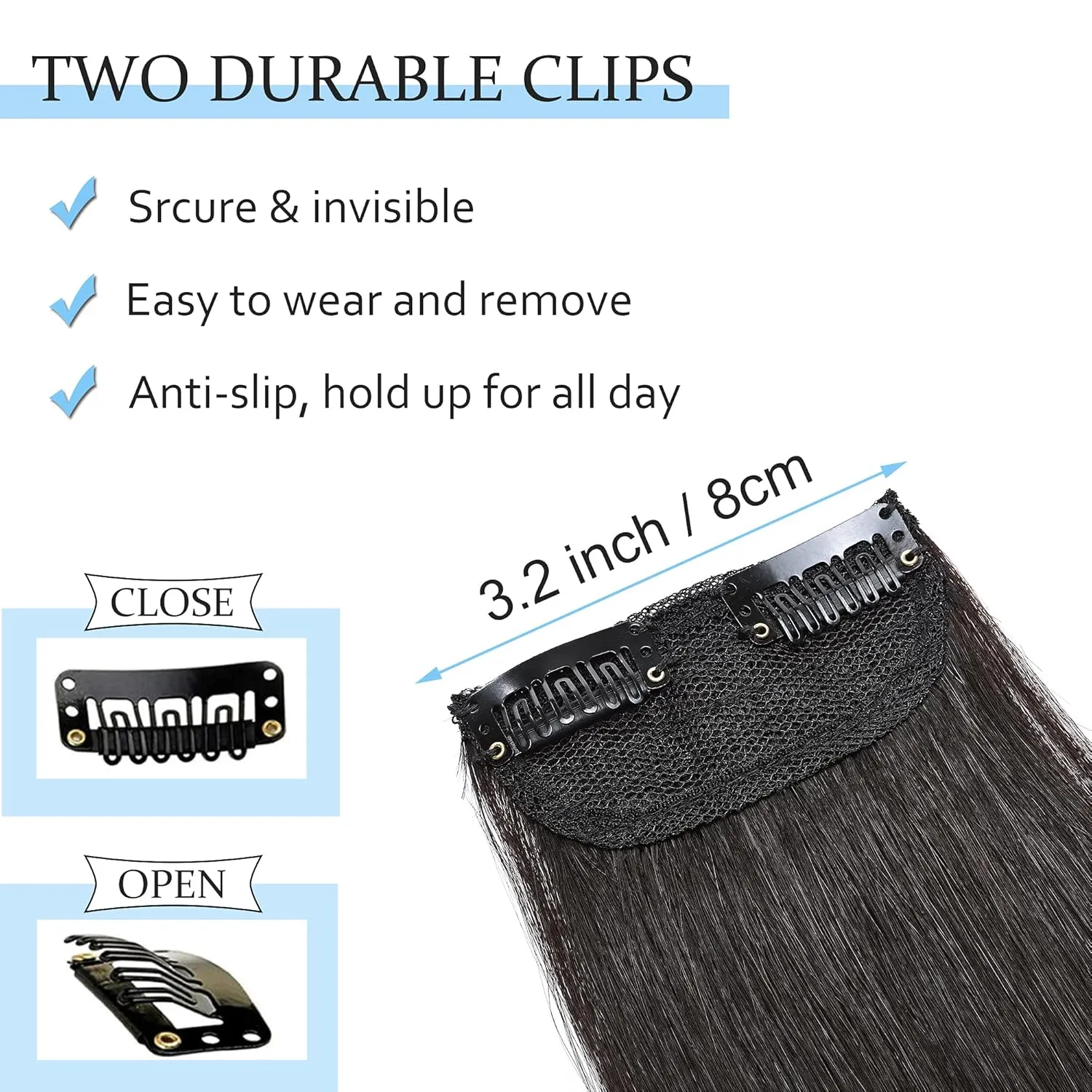 SEGO 2 Pcs Clip in Short Hair Extensions 4 Inch 16g 100% Human Hair Hairpiece Human Hair Toppers for Women With Thinning Hair Adding Hair Volume -#1B Natural Black