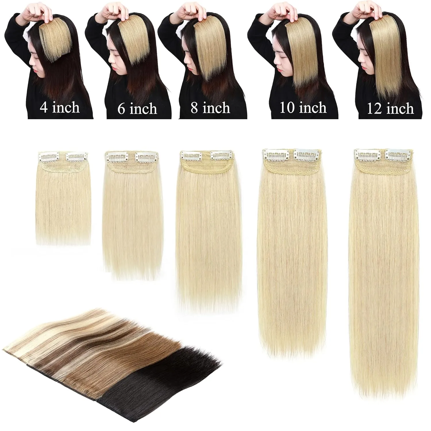 SEGO 2 Pcs Clip in Short Hair Extensions 4 Inch 16g 100% Human Hair Hairpiece Human Hair Toppers for Women With Thinning Hair Adding Hair Volume -#1B Natural Black