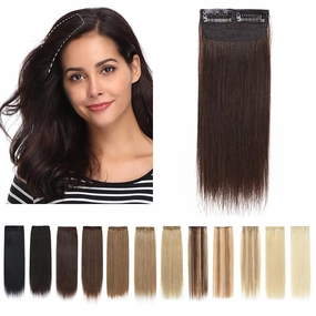 SEGO 2 Pcs Short Hair Extensions Clip in Human Hair 6 Inch 20g Hairpiece Human Hair Toppers for Women With Thinning Hair Adding Hair Volume -#02 Dark Brown