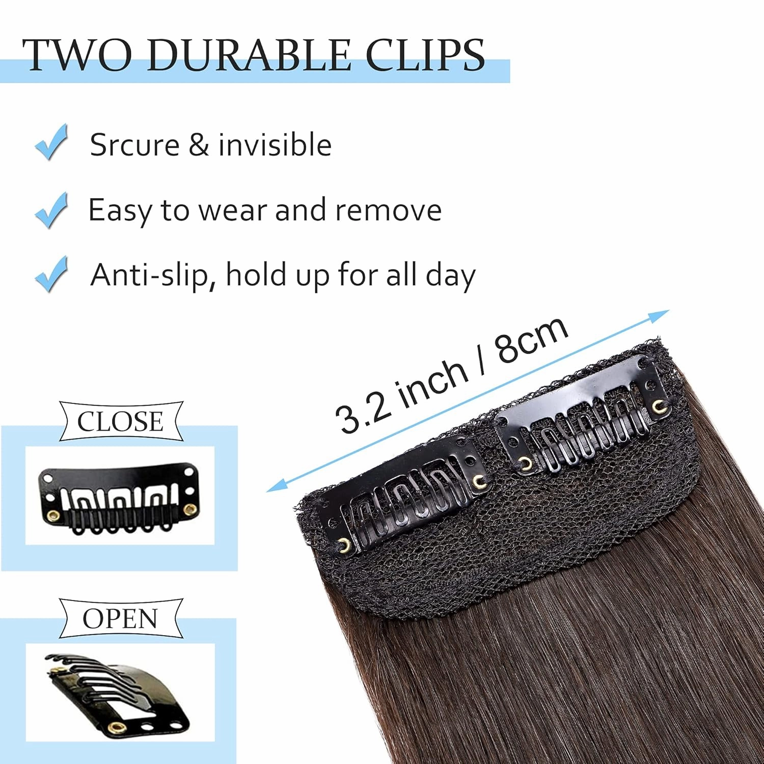 SEGO 2 Pcs Short Hair Extensions Clip in Human Hair 6 Inch 20g Hairpiece Human Hair Toppers for Women With Thinning Hair Adding Hair Volume -#02 Dark Brown
