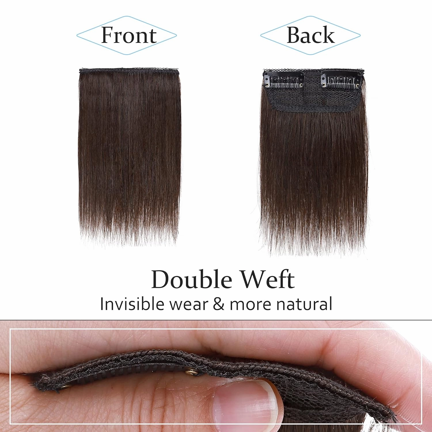 SEGO 2 Pcs Short Hair Extensions Clip in Human Hair 6 Inch 20g Hairpiece Human Hair Toppers for Women With Thinning Hair Adding Hair Volume -#02 Dark Brown