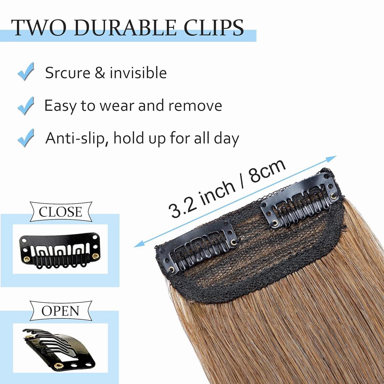 SEGO 2 Pcs Short Hair Extensions Clip in Human Hair 6 Inch 20g Hairpiece Human Hair Toppers for Women With Thinning Hair Adding Hair Volume -#06 Light Brown