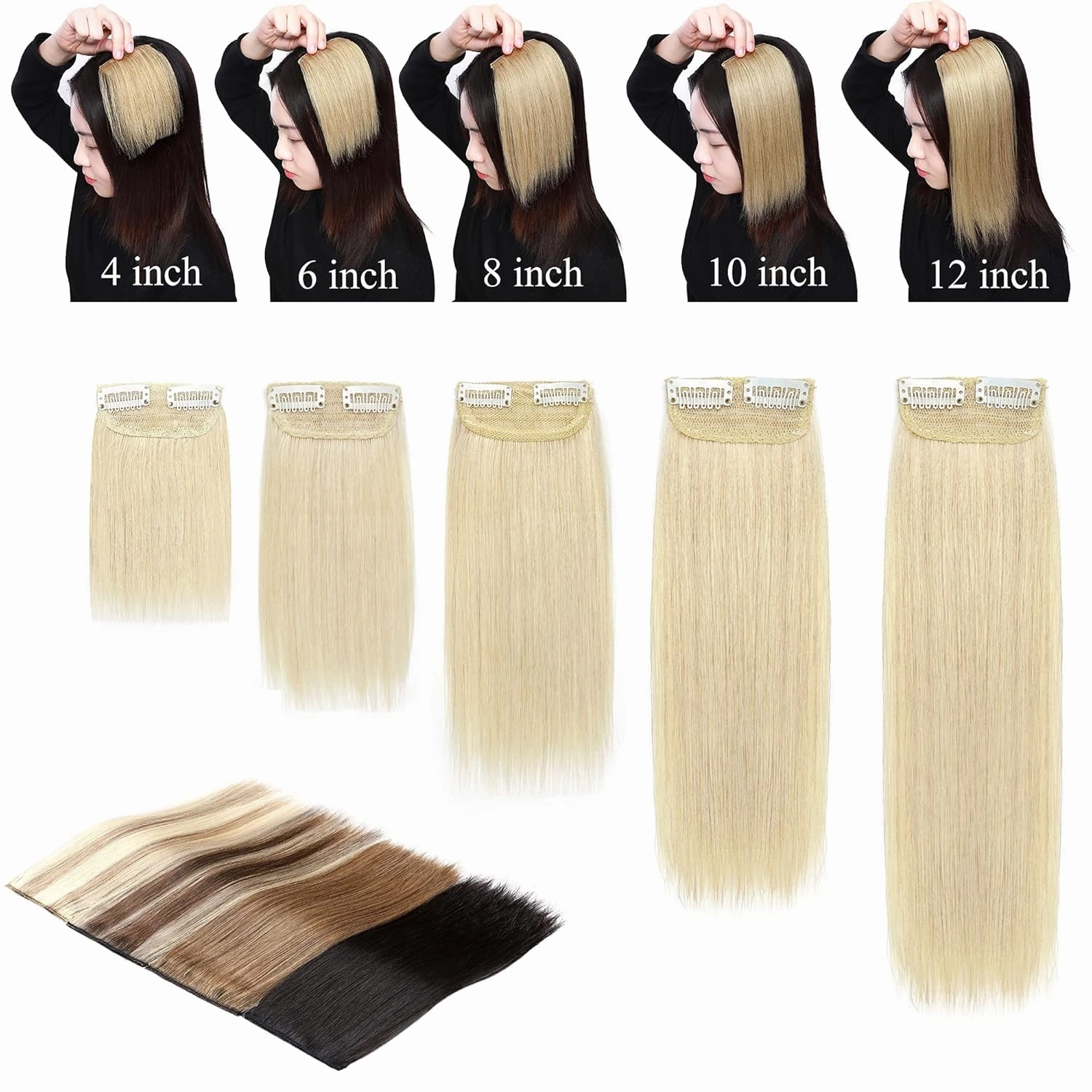 SEGO 2 Pcs Short Hair Extensions Clip in Human Hair 6 Inch 20g Hairpiece Human Hair Toppers for Women With Thinning Hair Adding Hair Volume -#06 Light Brown