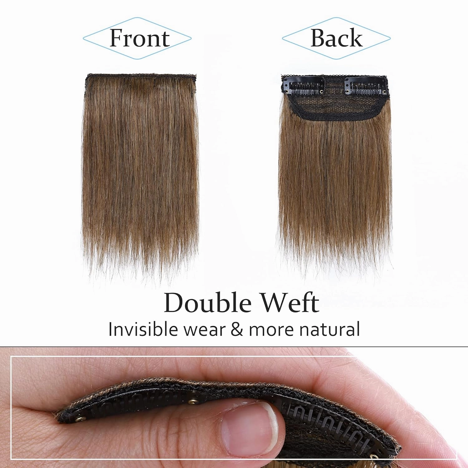 SEGO 2 Pcs Short Hair Extensions Clip in Human Hair 6 Inch 20g Hairpiece Human Hair Toppers for Women With Thinning Hair Adding Hair Volume -#06 Light Brown