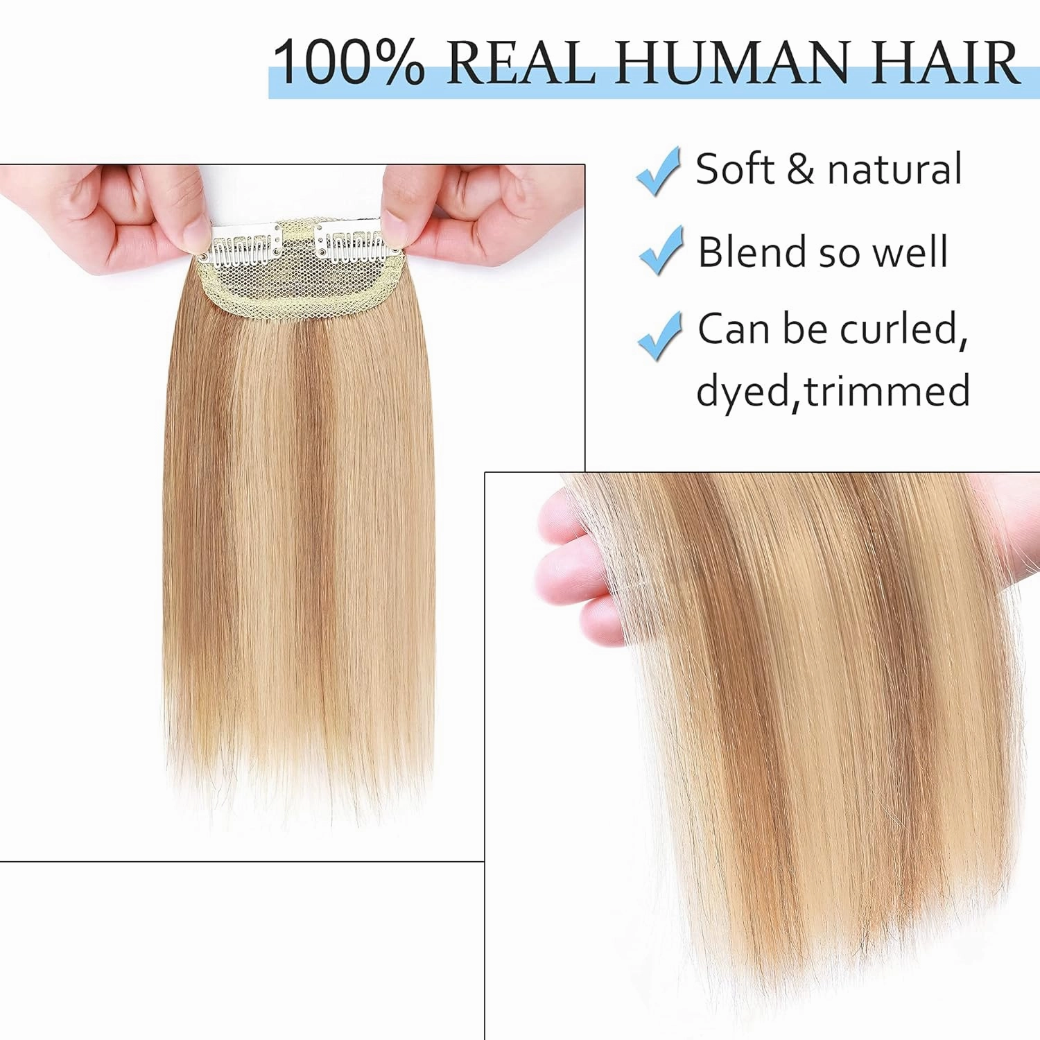 SEGO Short Hair Extensions Clip in Human Hair 8 Inch Hairpiece Human Hair Toppers for Women With Thinning Hair Adding Hair Volume -1 Pcs 12g #12P613 Golden Brown&Bleach Blonde