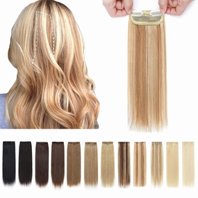 SEGO Short Hair Extensions Clip in Human Hair 8 Inch Hairpiece Human Hair Toppers for Women With Thinning Hair Adding Hair Volume -1 Pcs 12g #12P613 Golden Brown&Bleach Blonde