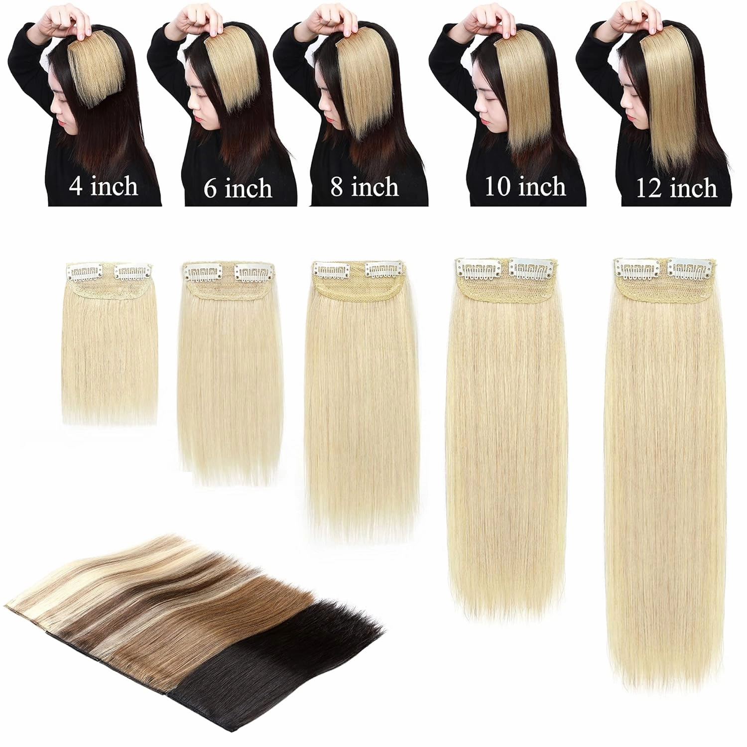 SEGO Short Hair Extensions Clip in Human Hair 8 Inch Hairpiece Human Hair Toppers for Women With Thinning Hair Adding Hair Volume -1 Pcs 12g #12P613 Golden Brown&Bleach Blonde