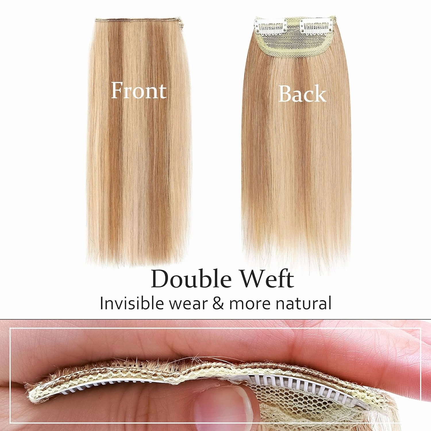 SEGO Short Hair Extensions Clip in Human Hair 8 Inch Hairpiece Human Hair Toppers for Women With Thinning Hair Adding Hair Volume -1 Pcs 12g #12P613 Golden Brown&Bleach Blonde