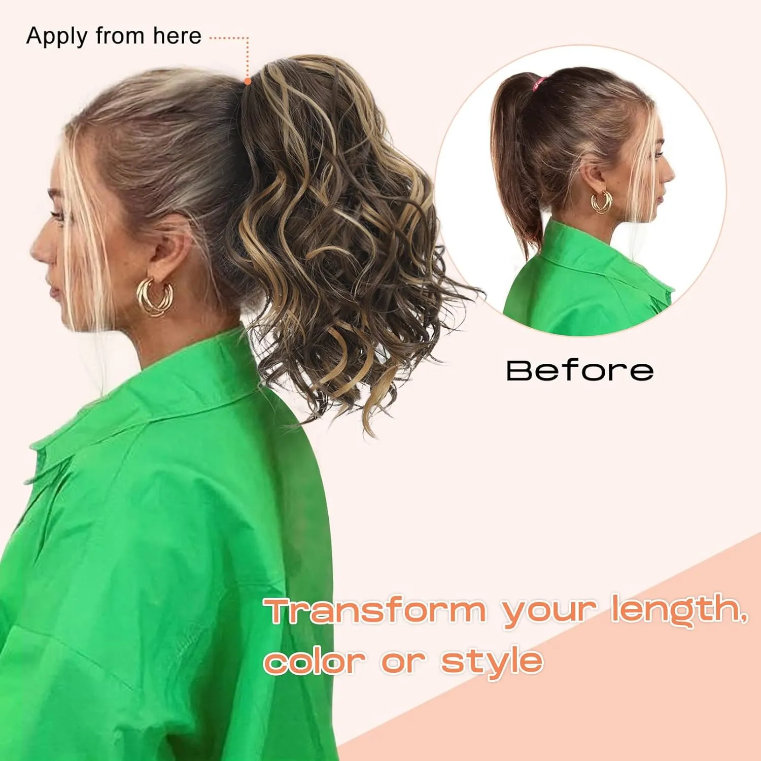 SEIKEA 10" Highlight Ponytail Extension Claw Short Thick Wavy Curly Jaw Clip in Fake Pony Tails Fake Hair Soft Natural Looking Synthetic Hairpiece for Women Black