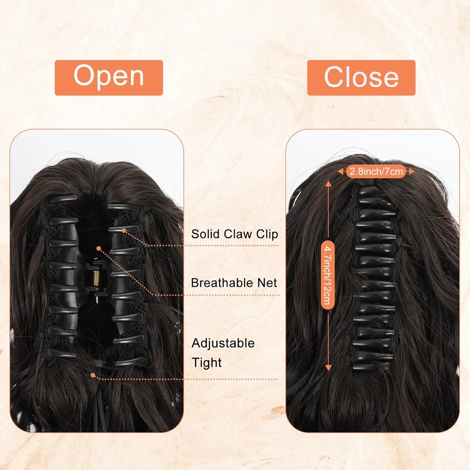 SEIKEA 10" Highlight Ponytail Extension Claw Short Thick Wavy Curly Jaw Clip in Fake Pony Tails Fake Hair Soft Natural Looking Synthetic Hairpiece for Women Black