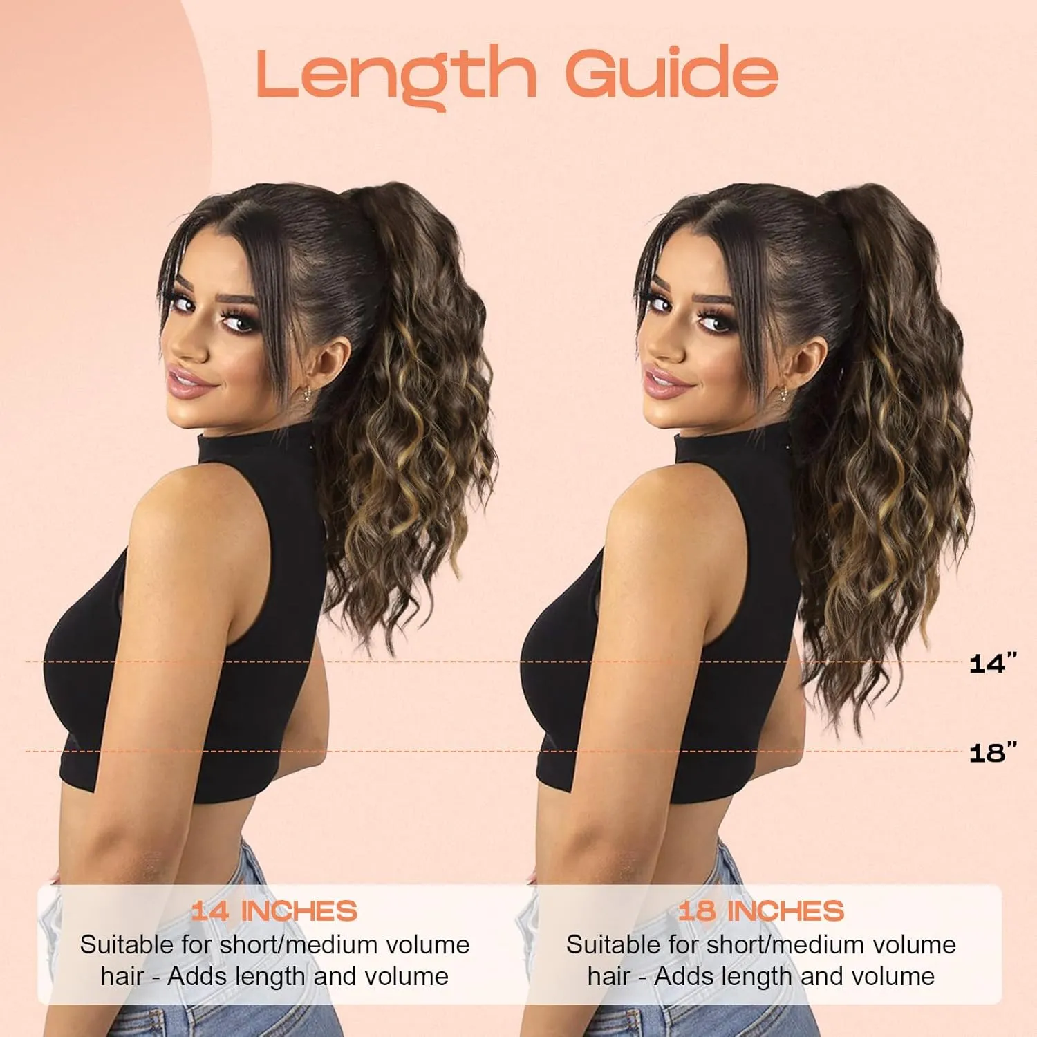 SEIKEA 18" Highlight Ponytail Extension Claw, PT002 Tia Long Multi Layered Fluffy Thick Wavy Jaw Clip in Fake Pony Tails Fake Hair Soft Natural Synthetic Hairpiece Dark Blonde White Blonde Highlights