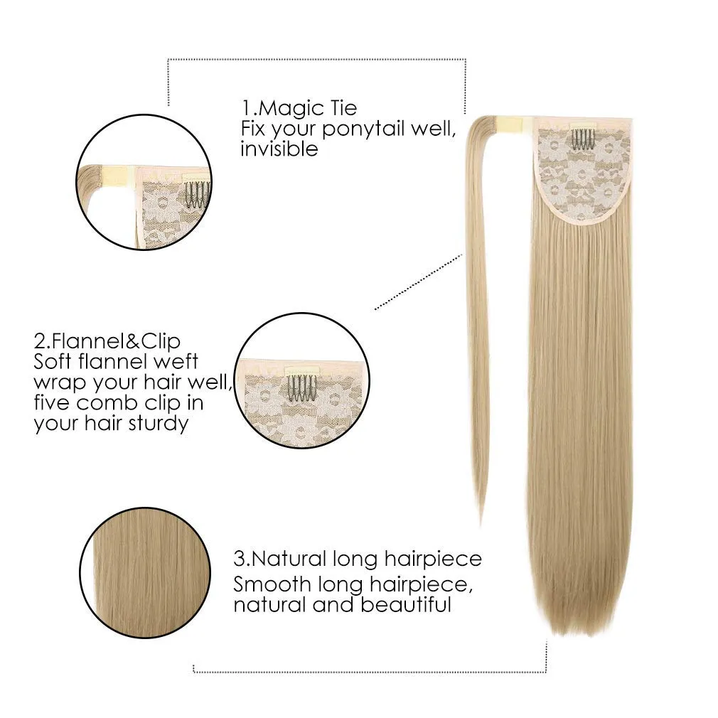 SEIKEA Clip in Ponytail Extension Wrap Around Straight Hair for Women (28", Brown/Ash Blonde Mix)