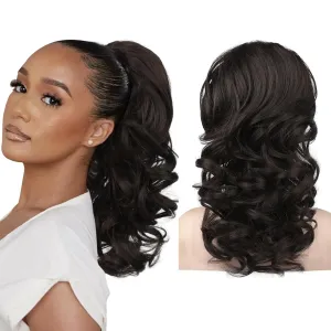SEIKEA Ponytail Extension, 18" Long Wavy Curly Drawstring Ponytail Multi-layered Fluffy Thick Clip in Hair Extensions Natural Soft Synthetic Hairpiece Black Brown