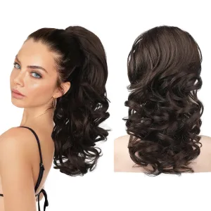 SEIKEA Ponytail Extension, 18" Long Wavy Curly Drawstring Ponytail Multi-layered Fluffy Thick Clip in Hair Extensions Natural Soft Synthetic Hairpiece Dark Chocolate Brown