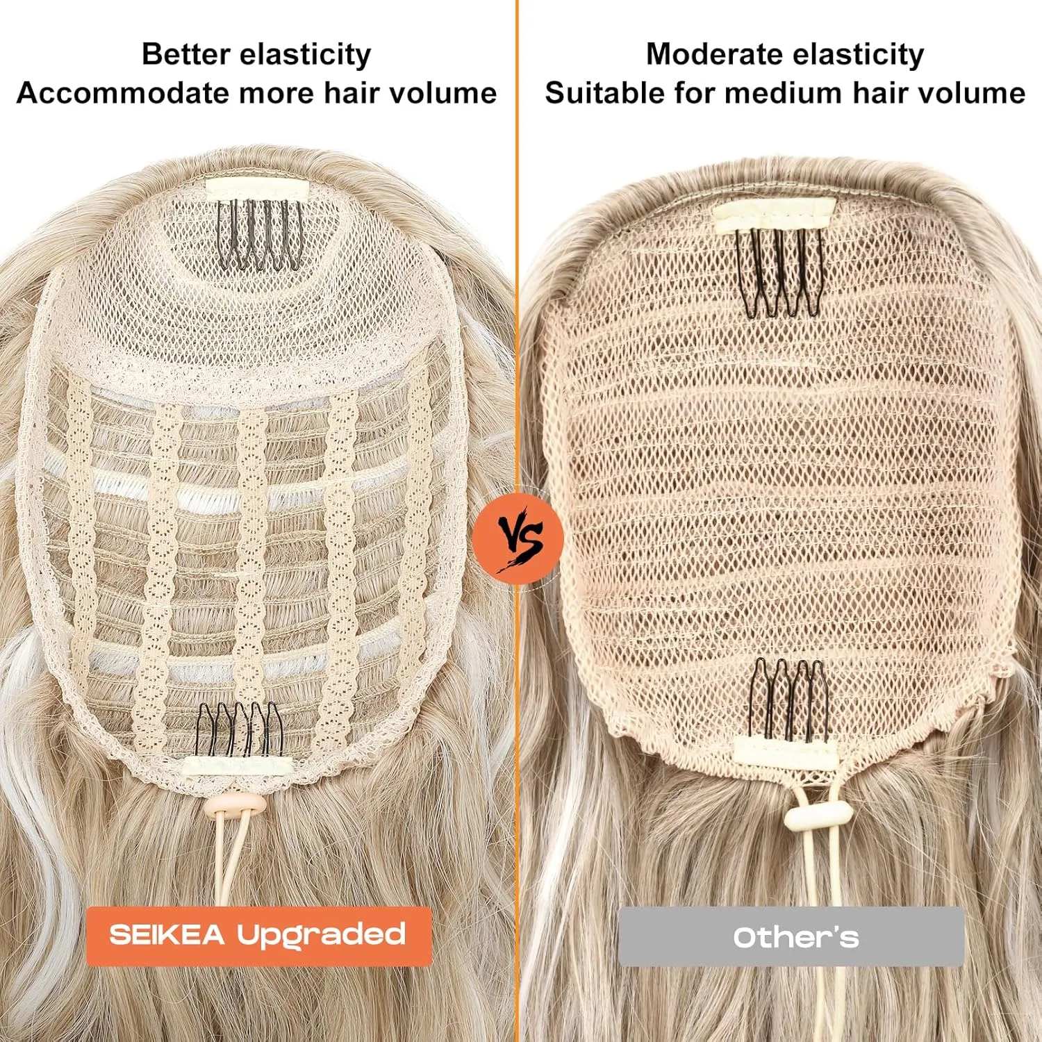 SEIKEA Ponytail Extension, 22" Long Wavy Curly Drawstring Ponytail Multi-layered Fluffy Thick Clip in Hair Extensions Natural Soft Synthetic Hairpiece Brown to Blonde