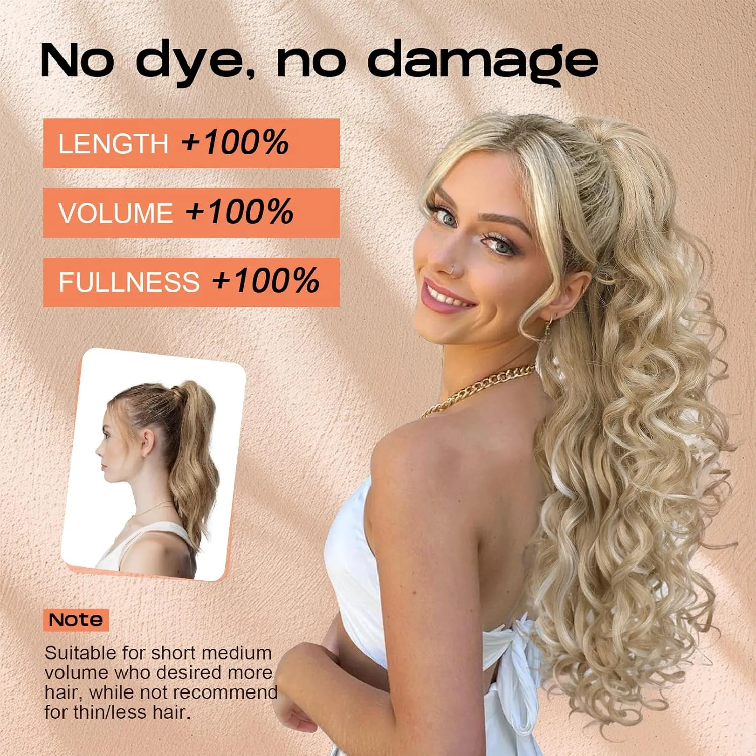 SEIKEA Ponytail Extension, 24" Fluffy Long Wavy Curly Claw Clip Hair Extensions Ponytail Multi-layered Clip in Fake Pony Tails Natural Soft Synthetic Hairpiece Dark Blonde to Light Blonde