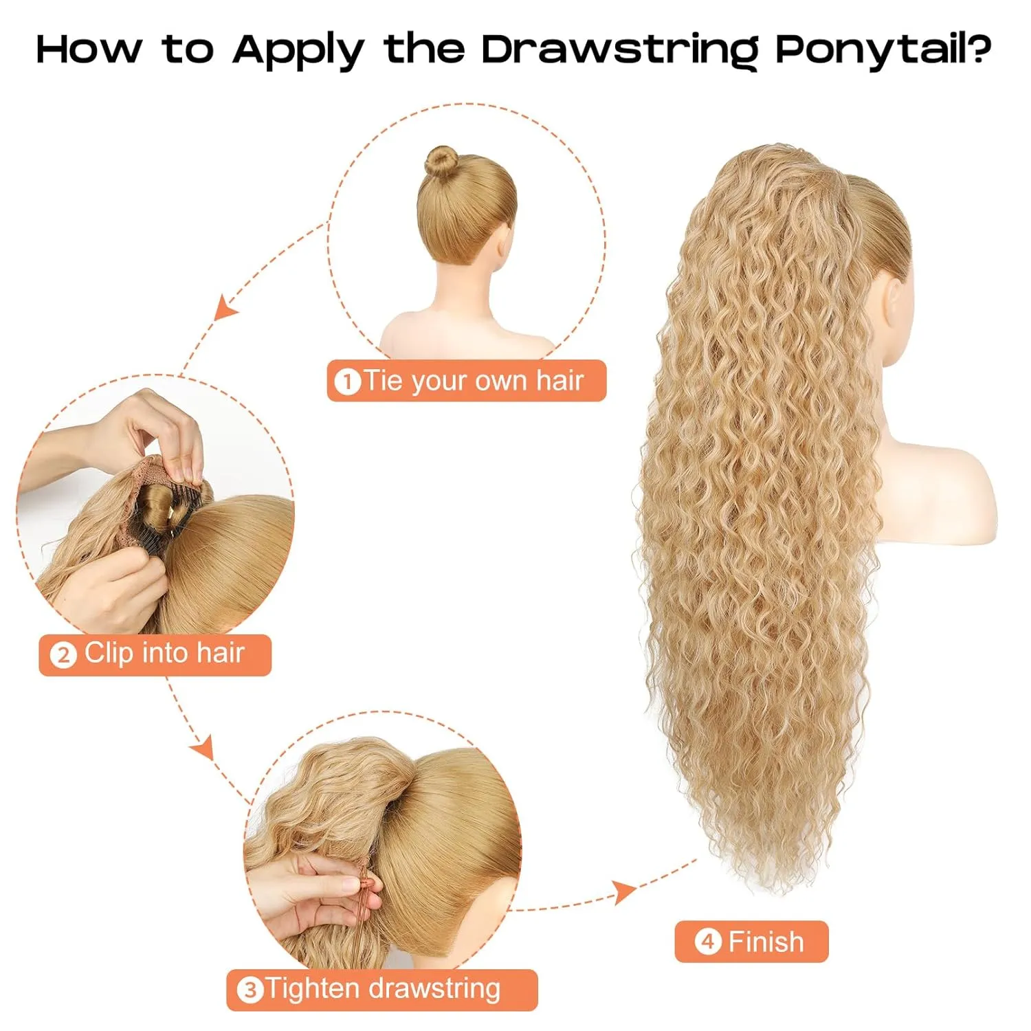 SEIKEA Ponytail Extension, 26" Lightweight Curly Drawstring Ponytail Long Thick Fake Pony Tail Multi Layered Natural Soft Clip in Hair Extensions Ponytail Synthetic Hairpiece for Women Black Brown
