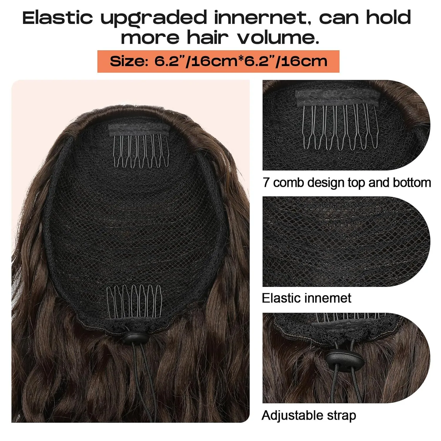 SEIKEA Ponytail Extension, 26" Lightweight Curly Drawstring Ponytail Long Thick Fake Pony Tail Multi Layered Natural Soft Clip in Hair Extensions Ponytail Synthetic Hairpiece for Women Black Brown