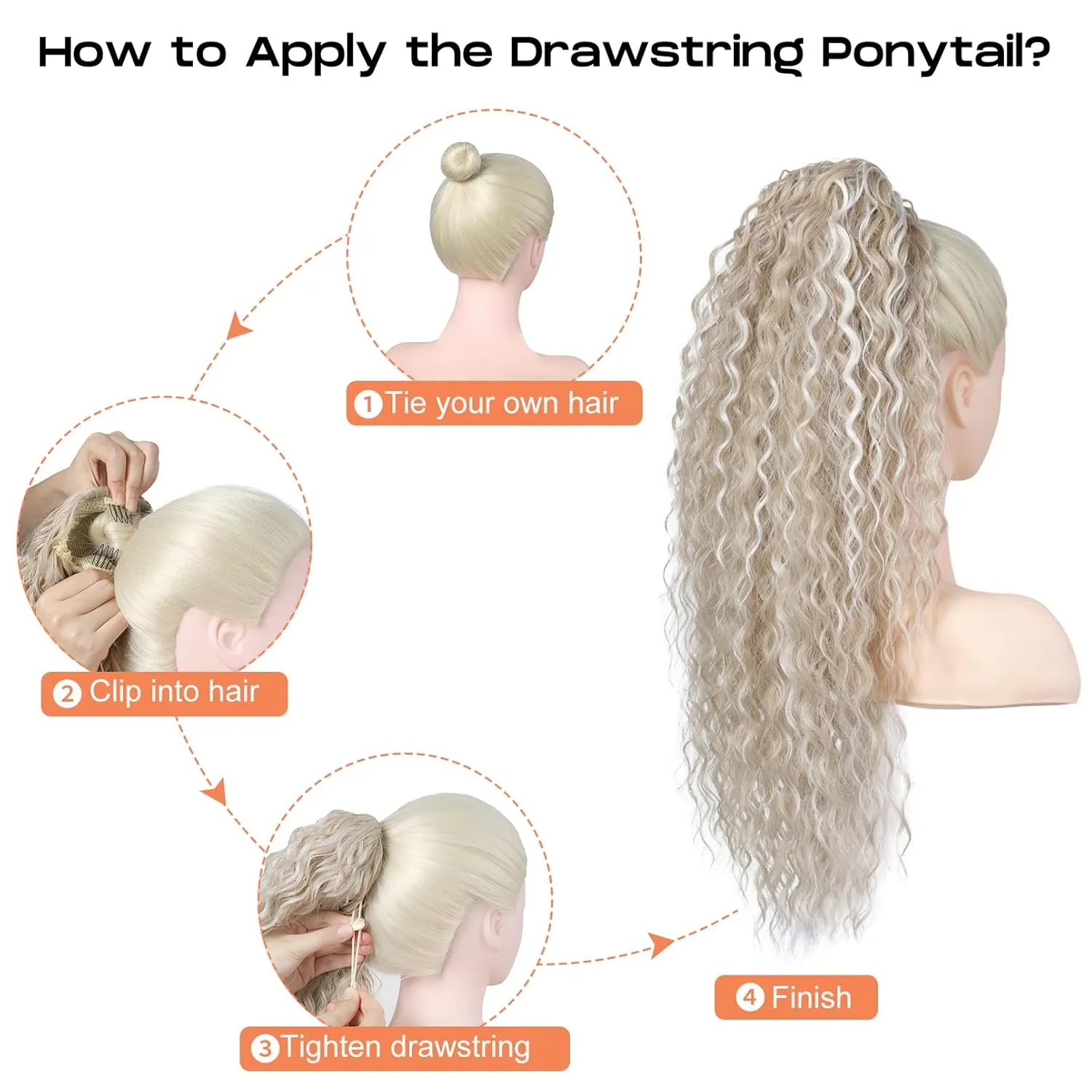 SEIKEA Ponytail Extension, PT005 Isabella 26" Long Bohemian Curly Highlight Drawstring Ponytail Multi Layered Light Fluffy Soft Clip in Hair Extensions Ponytail Natural Dark Blonde to Light Blonde