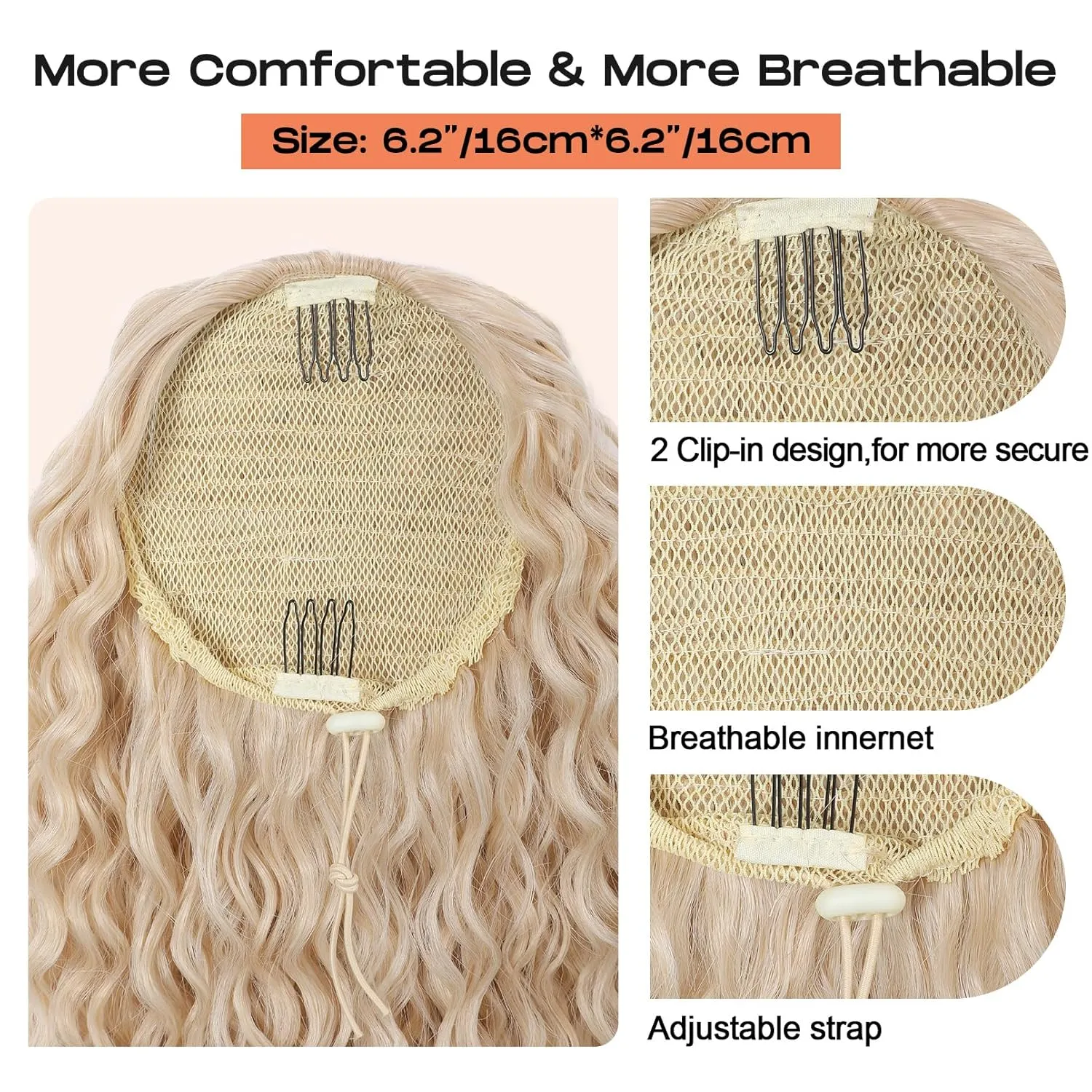 SEIKEA Ponytail Extension, PT005 Isabella 26" Long Bohemian Curly Highlight Drawstring Ponytail Multi Layered Light Fluffy Soft Clip in Hair Extensions Ponytail Natural Dark Blonde to Light Blonde