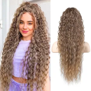 SEIKEA Ponytail Extension, PT005 Isabella 26" Long Bohemian Curly Highlight Drawstring Ponytail Multi Layered Light Fluffy Soft Clip in Hair Extensions Ponytail Natural Synthetic Brown to Blonde