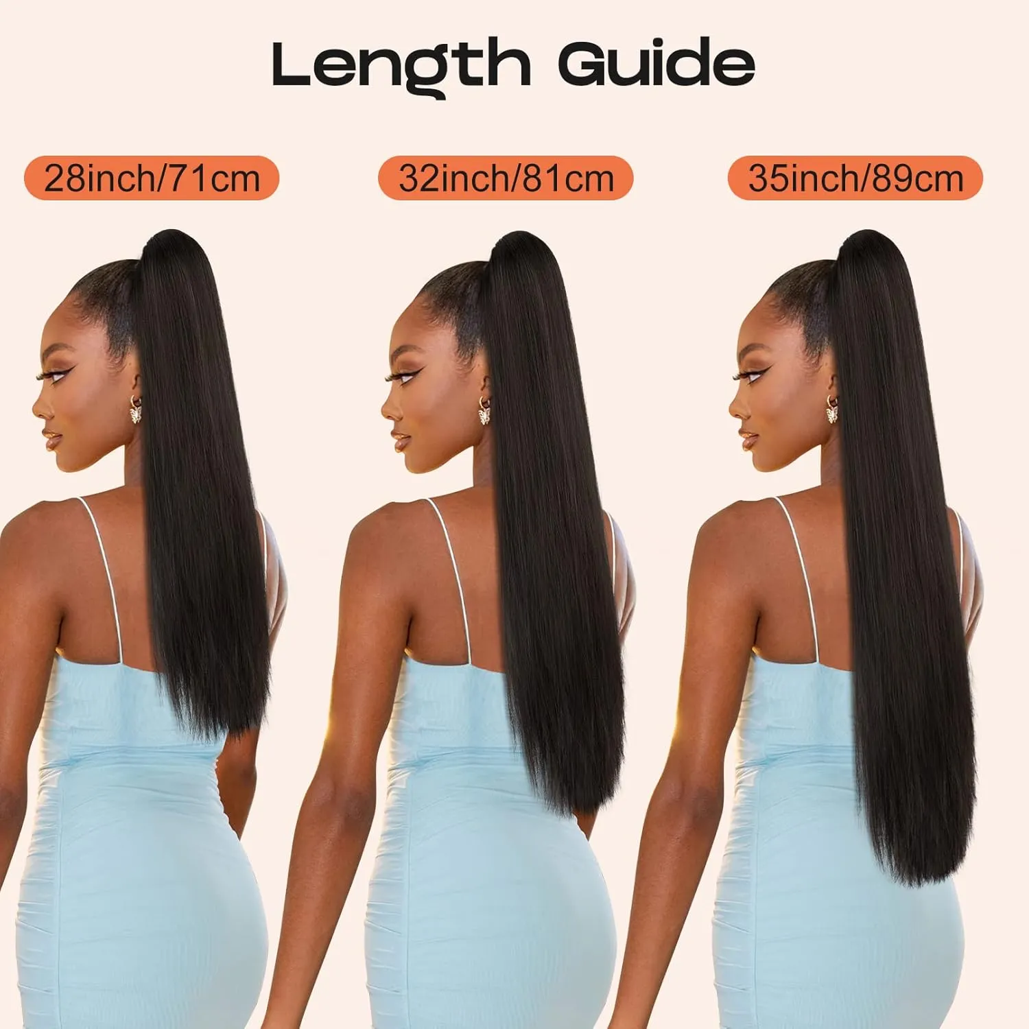SEIKEA Ponytail Extensions Drawstring Long Straight Fake Pony Tail Natural Soft Clip in Hair Extension Synthetic Heat Resistant Hairpiece 35 Inch 180 Gram Black Brown