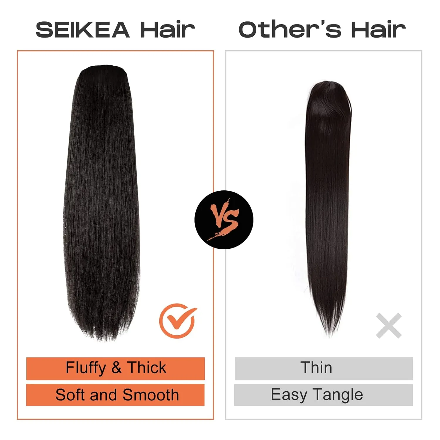 SEIKEA Ponytail Extensions Drawstring Long Straight Fake Pony Tail Natural Soft Clip in Hair Extension Synthetic Heat Resistant Hairpiece 35 Inch 180 Gram Black Brown