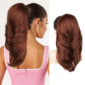 SEIKEA Versatile Drawstring Ponytail Extension, 18" Long Wavy Multi Layered Clip in Ponytail Hair Extensions Stand Up High Fake Pony Tail Soft Natural Synthetic Hairpiece for Women Deep Ginger