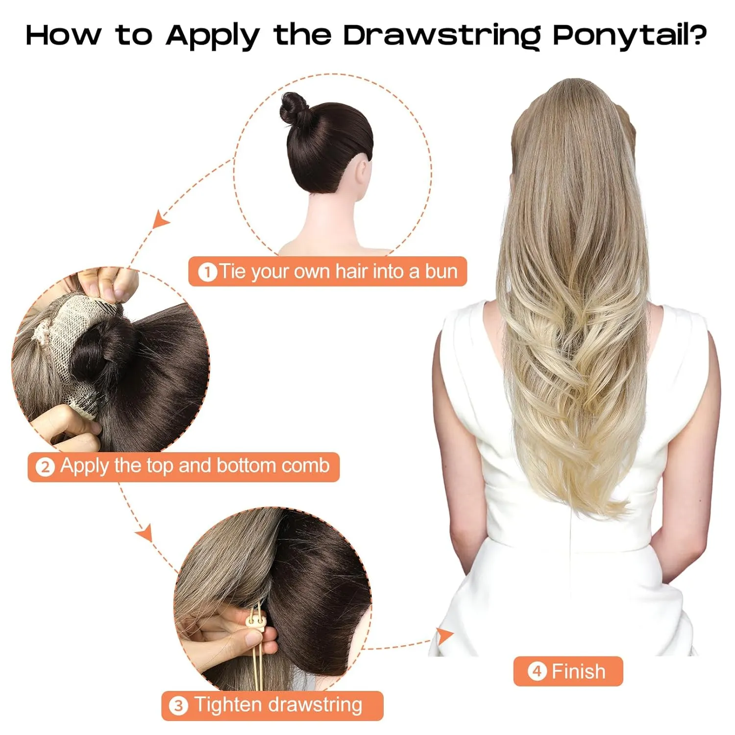 SEIKEA Versatile Drawstring Ponytail Extension, 26" Long Wavy Multi Layered Clip in Ponytail Hair Extensions Stand Up High Fake Pony Tail Soft Natural Synthetic Hairpiece for Women Deep Ginger