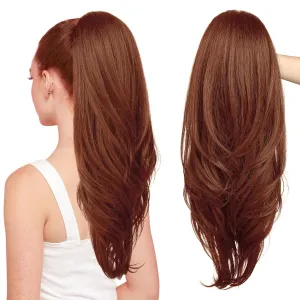 SEIKEA Versatile Drawstring Ponytail Extension, 26" Long Wavy Multi Layered Clip in Ponytail Hair Extensions Stand Up High Fake Pony Tail Soft Natural Synthetic Hairpiece for Women Deep Ginger