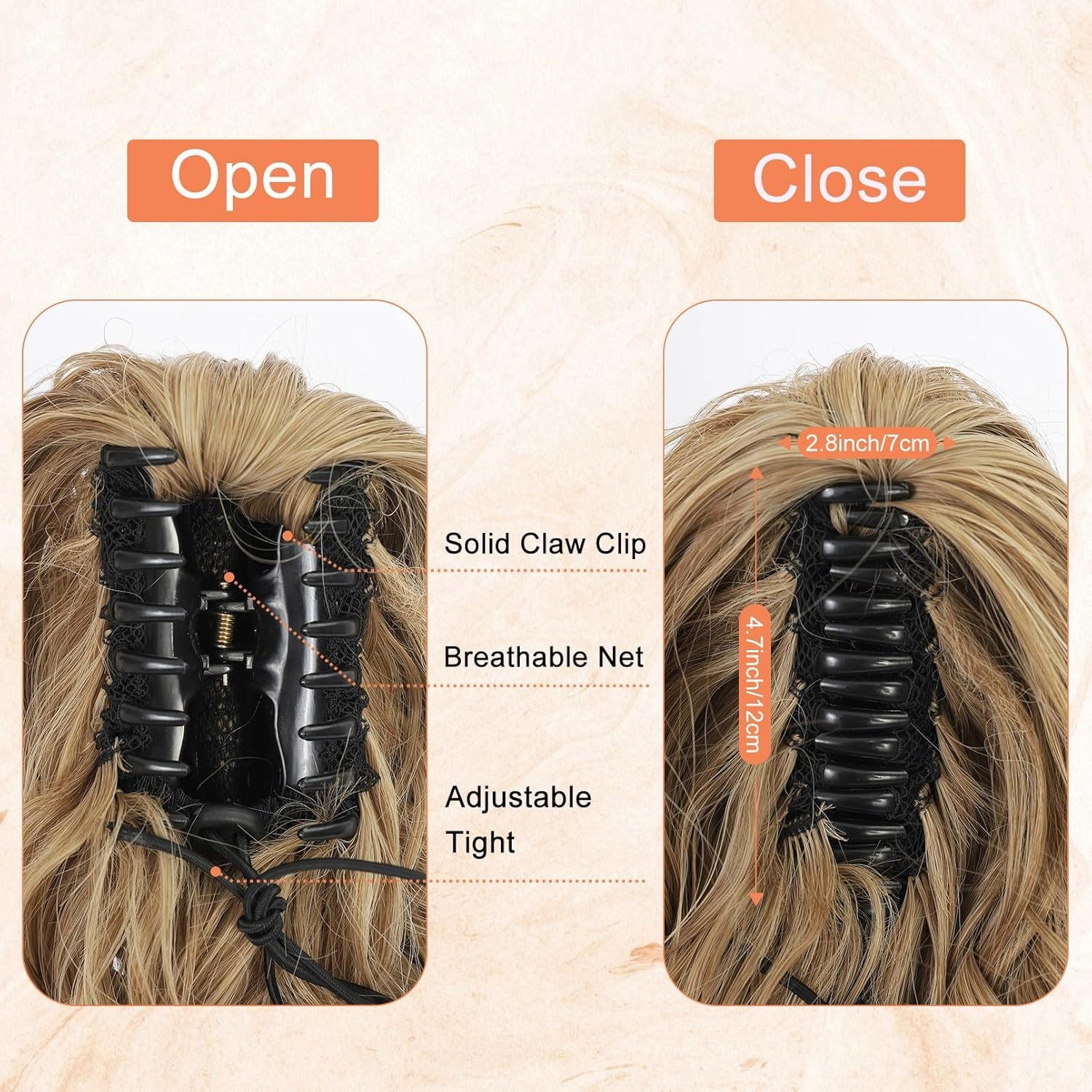 SEIKEA Highight Ponytail Extension Jaw Claw 10" Short Thick Wavy Curly Soft Natural Looking Clip in Synthetic Hairpiece One Piece Fake Pony Tails for Women Dark Brown with Highlights