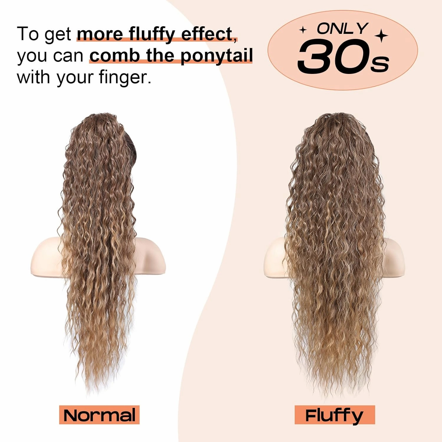 SEIKEA Highlight Drawstring Ponytail Extension, PT005 Isabella 26" Long Bohemian Curly Pony Tail Multi Layered Light Soft Clip in Hair Extensions Ponytail Natural Synthetic Dark Chocolate Brown